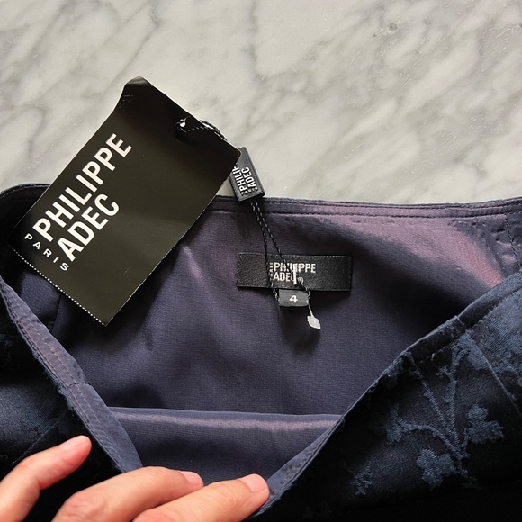 Philippe Adec NWT Brocade Cherry Blossom Y2K Style Skirt in Navy Blue Size 4 - Picture 5 of 8